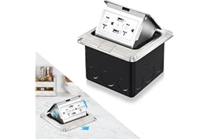 Vagueior Recessed Floor Electrical Outlet Kit,Waterproof Electrical Outlet Covcer Box,Hidden 4.8A USB+20A Tamper-Resistant Receptacle Outlet with Slow Damping ，ETL Certified,Stainless Steel(1 Pack)