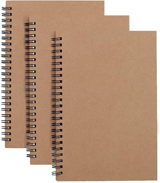 Spiral Notebook A5 Lined, 3 Pack Soft Cover Journal Kraft Cover Brown