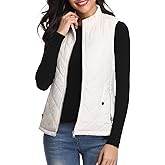 Fuinloth Women's Lightweight Warm Puffer Quilted Vest - 4-Pockets Stand Collar Zip Gilet, Fall Winter Outerwear