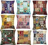 10pc Embroidered Sari Patchwork Cushion Cover , 17x17
