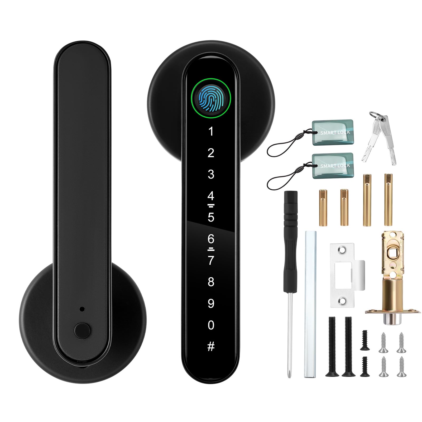 Smart Door Lock, Fingerprint Door Lock, 4-in-1 Lock Door Handle Biometric Keyless Entry Bluetooth APP Control Door Lock with USB Charging, Suitable for Home Bedroom Hotel Office Apartment