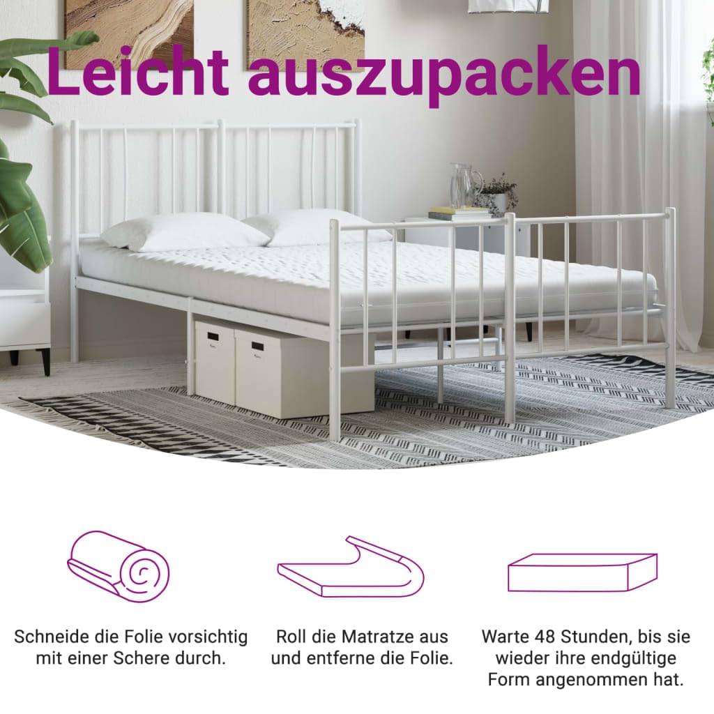 vidaXL Schaumstoffmatratze, Matratze Pflegeleicht, Wellness Kaltschaummatratze Rollmatratze, Schaumstoff Bettmatratze, Weiß 140x200cm 7-Zonen Härtegrad 20 ILD 3