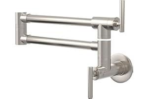 GIMILI Pot Filler Brushed Nickel Commercial Wall Mount Faucet Folding Stretchable Double Joint Swing Arm Pot Filler Copper Rotatable Wall Faucet