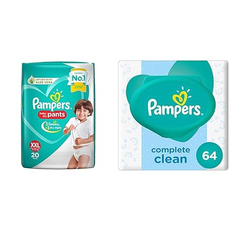 Pampers New Diapers Pants, XX-Large (20 Count) & Pampers Fresh Clean Baby Wipes (64 Count)