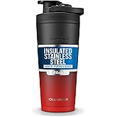 Ice Shaker Insulated Stainless Steel Shaker Bottle | 26oz, Red/black | Cold for 30+ Hours | Insulated Cup with Twist-on Agitator | Odor-Free Bottle for Protein Shakes, Water, Smoothies, Cocktails