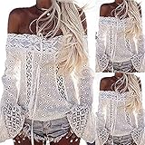 Malltop Women Plus Size Summer Beach Sunproof Top Lace Hollow Off Shoulder Flare Sleeve Blouse