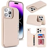 iCoverCase Compatible with iPhone 14 Pro Max Phone Case with Card Holder, Wallet Case for Women Men RFID Blocking PU Leather Protective Case 6.7 Inch (Beige)