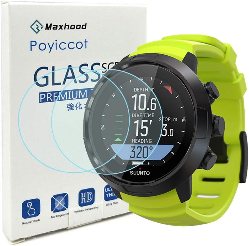 Compatiable for Suunto D5 Screen Protector, Maxhood （2Pack） 0.3mm Ultra-Thin 9H Hardness Scratch Resistant Tempered Glass Screen Protector Film for Suunto D5 Dive Computer