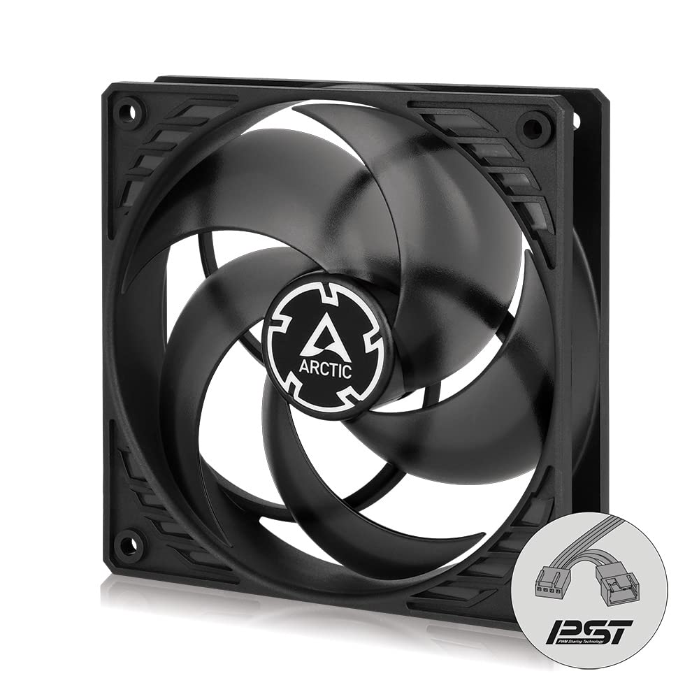 ARCTIC P12 PWM PST - 120 mm Case Fan with PWM Sharing Technology (PST), Pressure-optimised, quiet motor, Computer, Fan Speed: 200-1800 RPM - Black, Transparent
