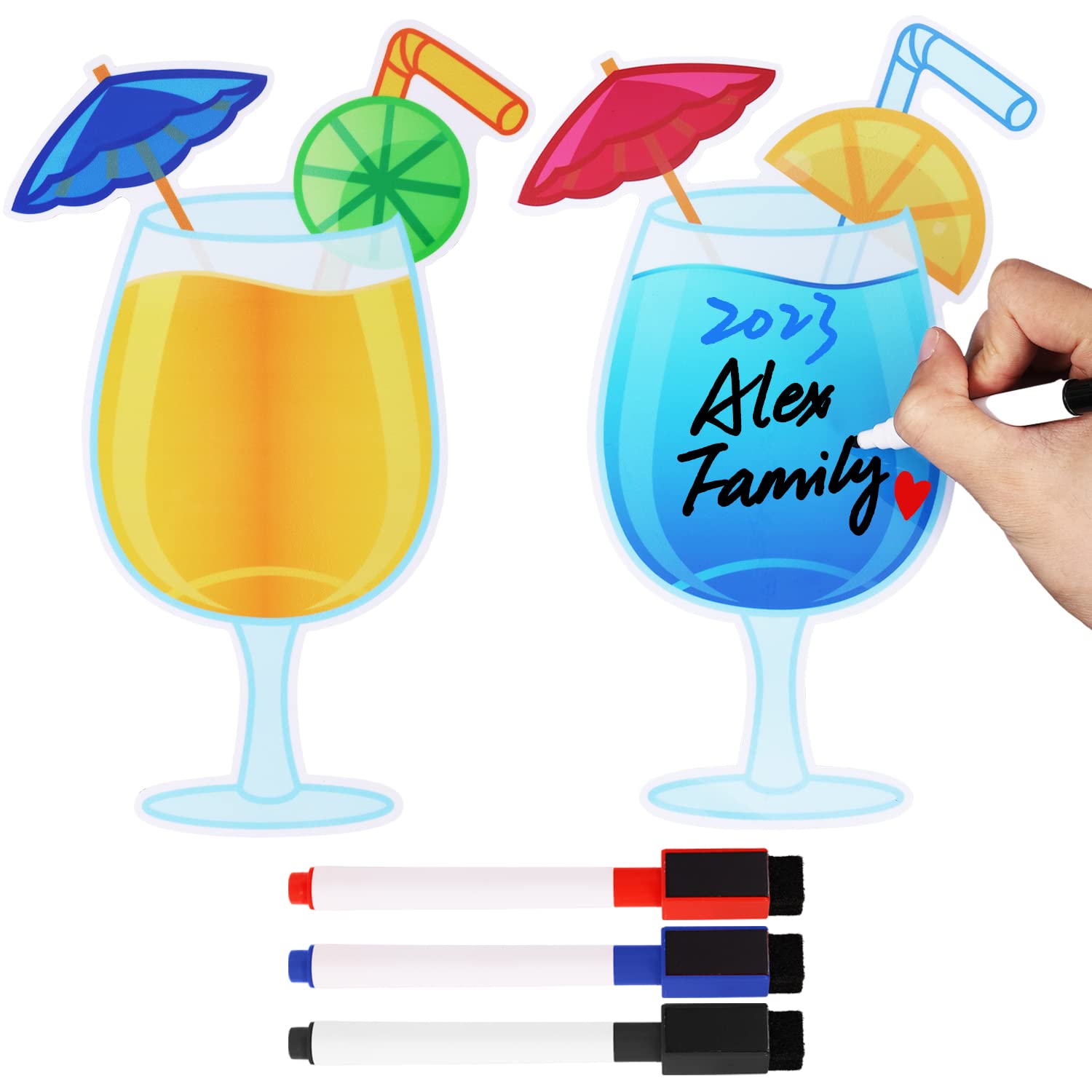 2pcs Fruit Drink Cruise Door Magnets, cruise door magnets with 3pcs Dry Erase Pens Fruit Magnets for Fruit Drink Cocktail cruise door decorations