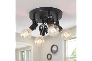 4-Light Kitchen Ceiling Spotlight，Multi-Directional Track Lighting Fixtures Ceiling with Open No Shade Design, Black Ceiling 