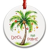 CHOANG Tropical Palm Tree Christmas Ornament - Coastal Beach Holiday Decoration, Funny Ceramic Gift for Hawaii or Florida Lovers - Deck The Palm Tree Decor