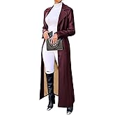 Tcremisa Womens Long Leather Jacket Long Sleeve Single Breasted Faux Leather Trench Coat Mid Length Motorcycle Coats