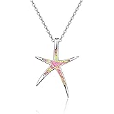 Cuoka Starfish Necklace, 925 Sterling Silver with Opal, Hawaiian Beach Nautical Ocean Pendant, Starfish Jewelry Opal Jewelry Valentine for Women Girlfriend