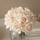 DUYONE Artificial Roses Single Stem 10pcs Fake Silk Flower Arrangement Bouquet for Home Party Wedding Decoration(Pink Edge)