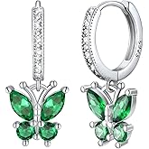 SILVERCUTE 925 Sterling Silver Butterfly Earrings - Hypoallergenic Birthstone Earrings for Women, Butterfly Dangle Earring,Dainty Birthday Gifts for Women/Her