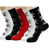 lifevv 5 Pairs Unisex Marijuana Weed Leaf Cotton Athletic Sports Marijuana High Crew Socks
