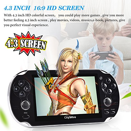 Loyalfire Handheld Game Console, Game Player with 4.3" 64-bit LED Lights 4GB System Portable Video Games, Supports Multiple File Formats, for Birthday Presents Kids Children (Black)