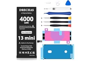DRECHAS [4000mAh]Battery for iPhone 13 Mini, High Capacity 0 Cycle Li-Polymer Replacement Battery for iPhone 13 Mini Models A2628, A2481, A2626, A2629, A2630 with Complete Professional Repair Tool Kit