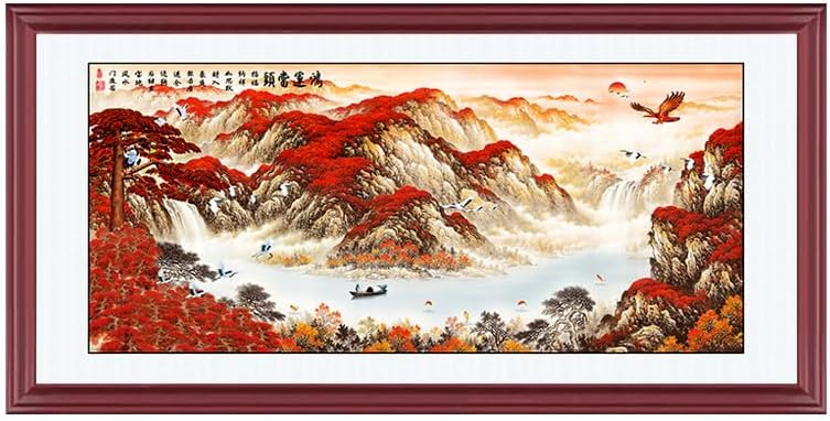 Paintings - 鸿运当头 大展宏图 Hong Yun Dang Tou Da Zhan Hong Tu Chinese traditional Painting wall art with wood frame for home living room, study room, office, restaurant Business Large size 48 X 24 inch (120X60 cm)