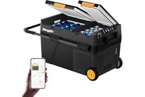 BougeRV 12 Volt Car Refrigerator, CRD2 43 Quart Portable Fridge Freezer with APP Control, -4℉ to 68℉ Dual Zone Compressor Electric Cooler 12/24V DC, 110~240V AC for Overlanding, Camping, RV, Truck