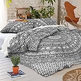 Exclusive Bohemian White Black Mandala Duvet Cover By Madhu International, Bohemian Mandala Quilt Cover, Boho Bedding Cover