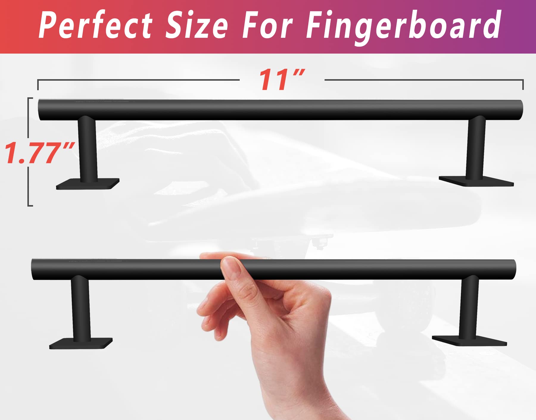 Professional Fingerboard Flat Rail Premium Solid Steel Construction Fingerboard Deck Fingerboard Ramp Great Add for Fingerboard Parks Black Powder Coated Finish Non-Slip Foam Feet (round)