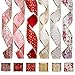 iPEGTOP Wired Christmas Ribbon, Assorted Organza Swirl Sheer Fabric Crafts Gift Wrapping Ribbons DIY Floral Poinsettia Christmas Design Decorations, 36 Yards (6 Roll x 6 yd) by 2.5 inch, Red/Gold