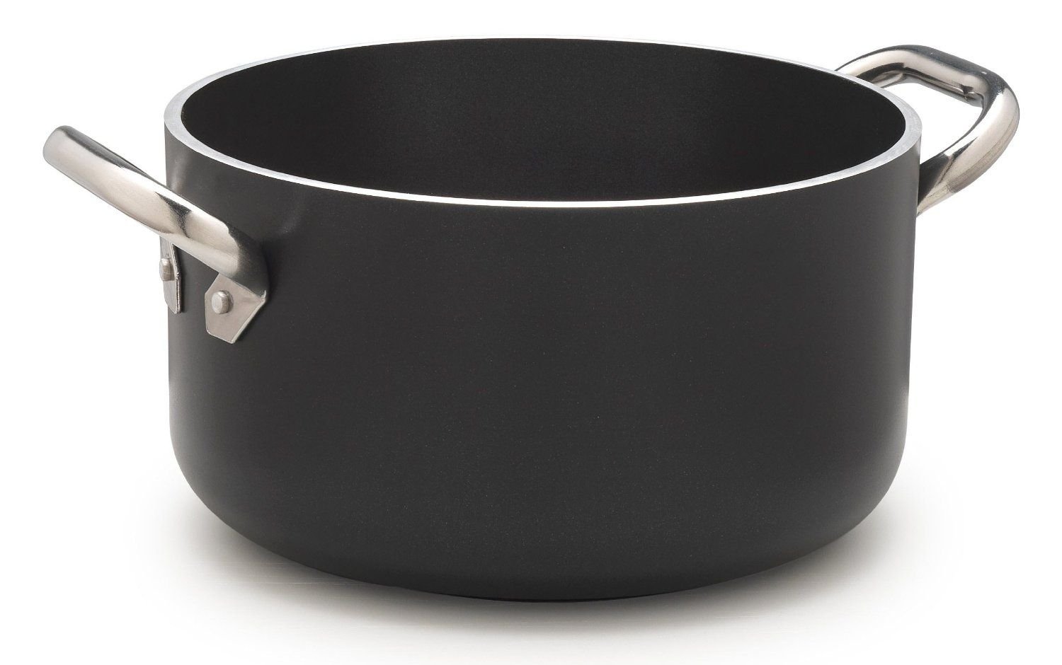 Pentole Agnelli ALSA2104SSPI20 Alblack High Aluminum Casserole, Thickness 5 mm, Induction bottom 10 mm, with 2 Stainless Steel Handles, 20 cm, Black