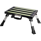 GarfatolRv Aluminum RV Steps, 4-Level Adjustable Folding Step Stool with Non-Slip Rubber Feet, Non-Slip Fluorescent Strip Pla