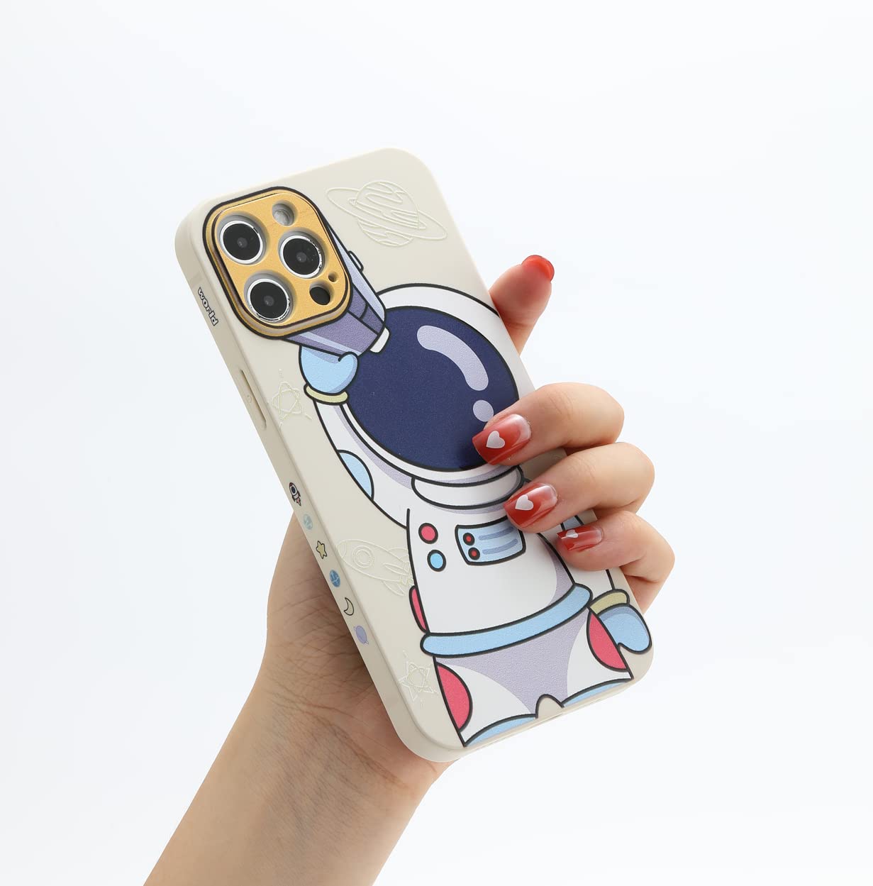 Yonds Queen for iPhone 14 Pro Cute Case, Cool Cartoon Astronaut Space Design Stylish Bumper Women Girls Protective Anti-Slip Shockproof Fashion Creative Case (White Telescope, iPhone 14 Pro) — image 1