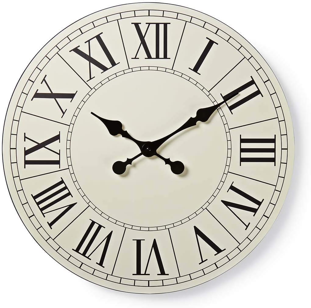 Invero Large Traditional Roman Numeral Circular Wall Clock with Black