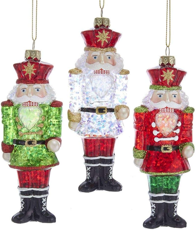 Nutcrackers - Red and Green Glass Nutcracker Ornaments, 3 Assorted