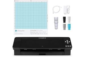 SILHOUETTE AMERICA Silhouette Cameo 4 with Bluetooth, 12x12 Cutting mat, AutoBlade 2, 100 Designs and Silhouette Studio Software - Black Edition