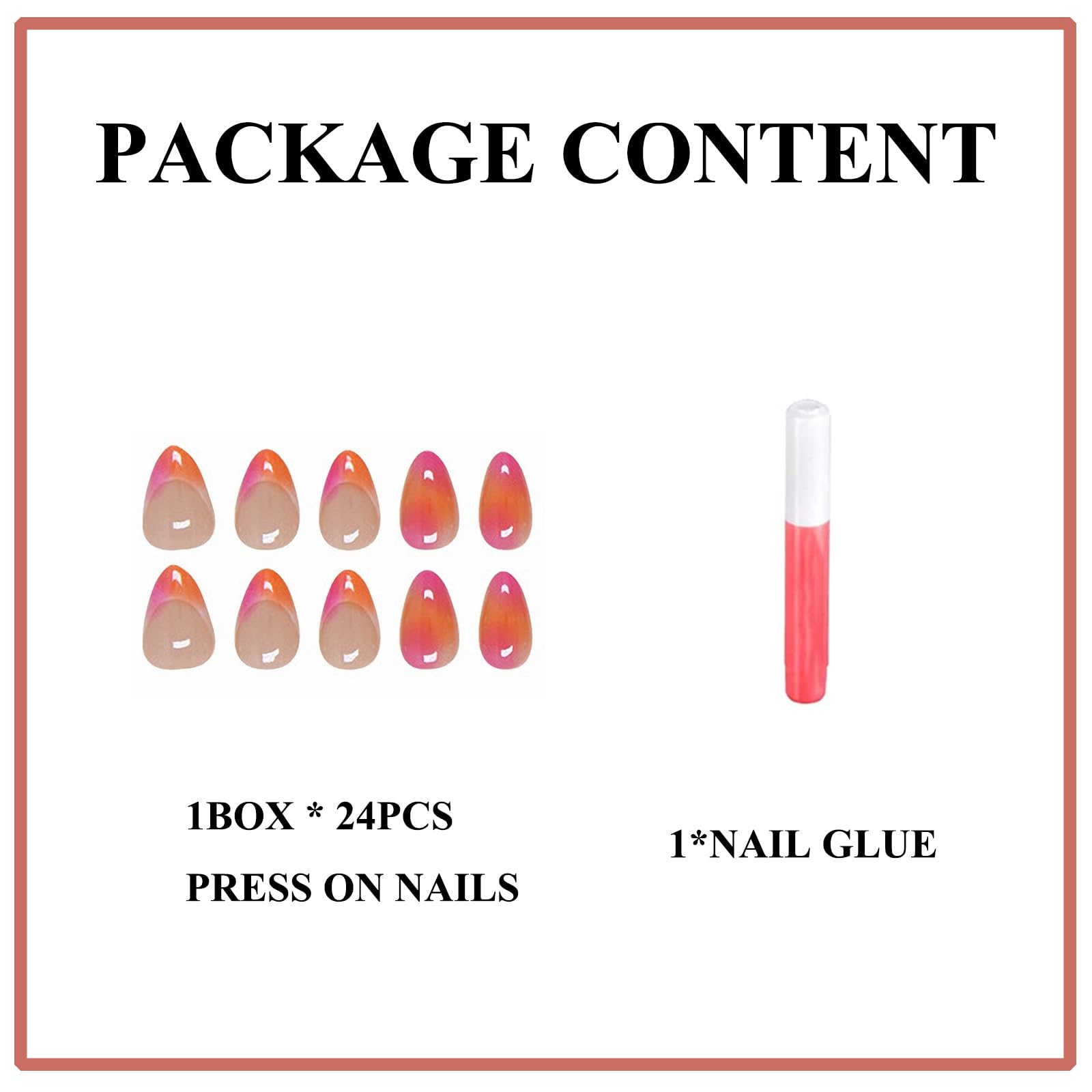 MERVF Almond Press on Nails Medium Fake Nails Ombre French Tip Glue on Nails Purple Orange Gradient Design Press ons Aura Stiletto Acrylic False Nails Glossy 24pcs - Image 4
