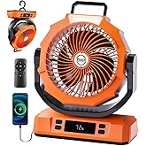 Sireck Camping Fan Rechargeable Portable Fan 12-Inch, 40000mAh Battery Powered Fan with LED Light, Digital Display, Timer, 6 Wind Speeds Cordless USB Desk Fan for Tent, Travel (Orange)