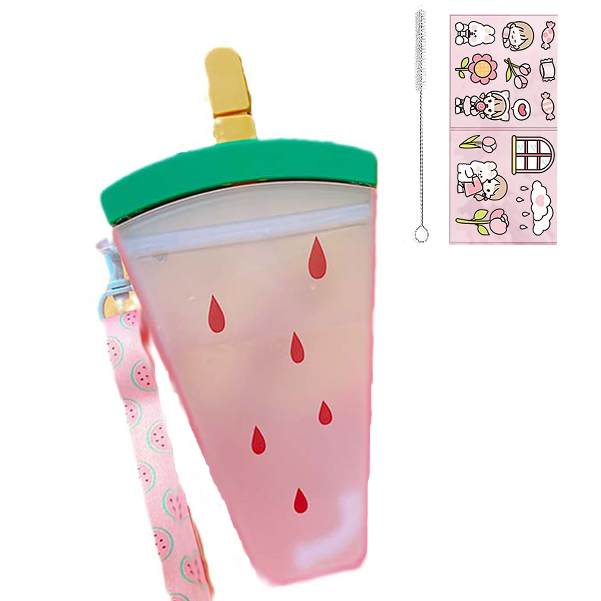 seelucky Travel Cup with Straw Birthday Party Gift Picnic Ice Water Bottle Travel Mug with Strap (Ice Cream Watermelon, 320 ml)