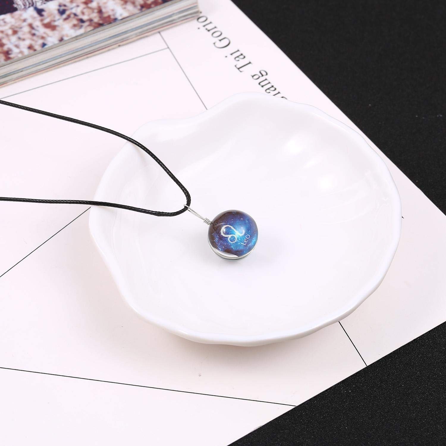 Chiak Twelve Constellation Symbols Gem Pendant Glass Ball Night Light Glow Necklace Pendant Necklaces