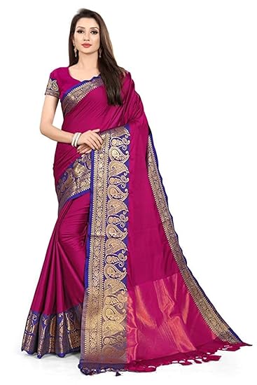 Blue Wish Womens Cotton Silk Saree with Blouse Piece (BW-75_Rama Blue)