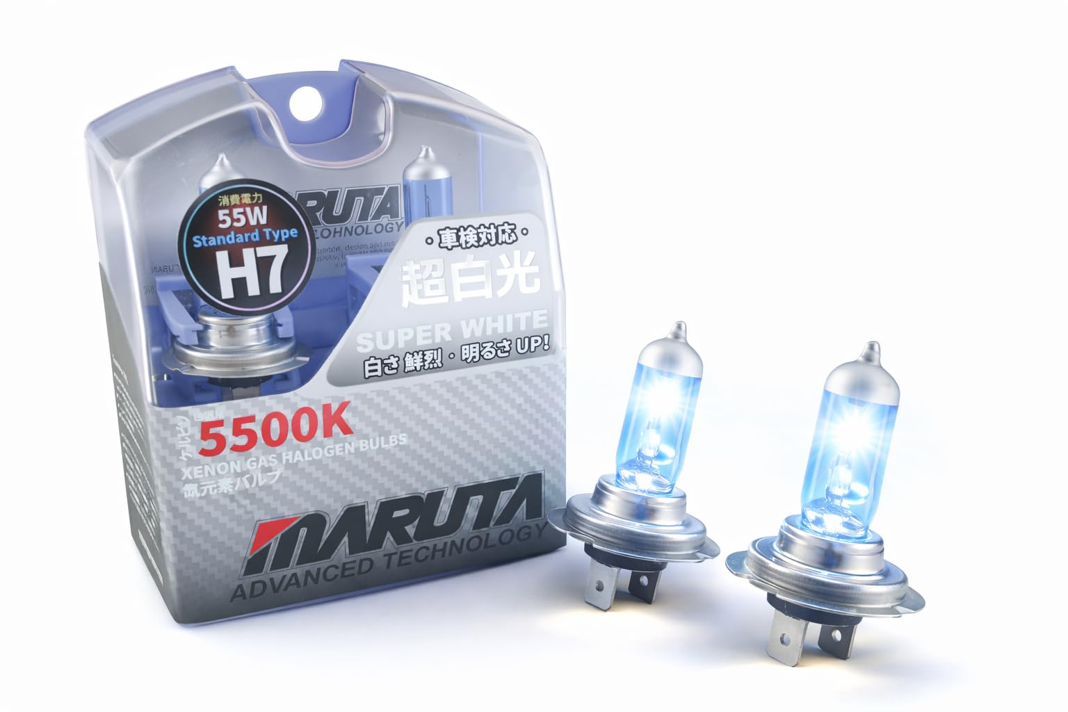 MARUTA® H7 55W 12 V 5500K, Super White Series Xenon Gas Filled Car Headlight Bulbs (E4) With Advanced Technology
