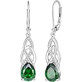 JO WISDOM Women Celtic Knot Infinity Dangle Earrings for Women Sterling Silver 7 * 9mm Birthstone Irish Twisting Drop Earrings Jewelry for Women