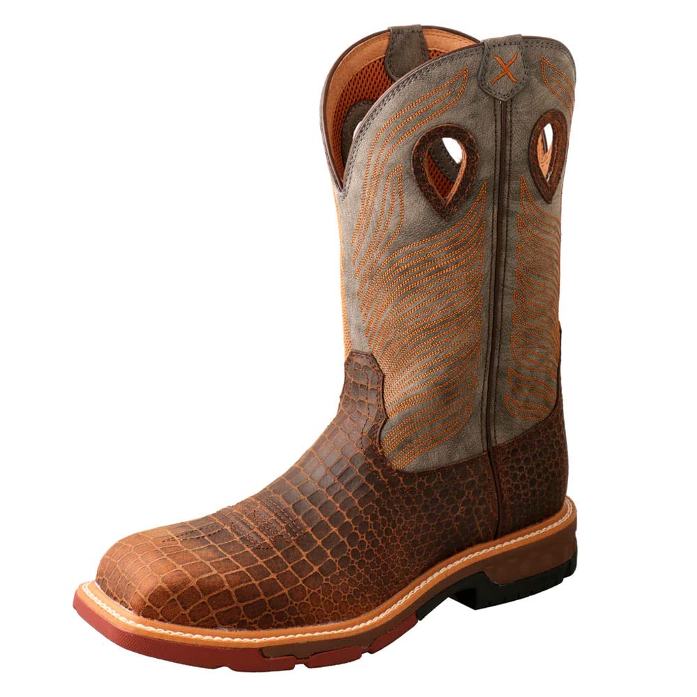 Twisted X Men's 12" Nano Composite Toe Western Work Boot, Square Toe with CellStretch, Brown & Grey, 9 D Image