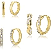 3 Pairs Silver Hoop Earrings Set: 925 Sterling Silver Dainty Stud Earrings Trendy Small 14K Gold Plated Hypoallergenic Dangle Cartilage Huggie Hoop Earrings for Women Silver Jewelry for Women Gifts
