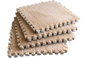 Eluleegc 12pcs 0.6in Thick Interlocking Carpet Squares Puzzle Mat EVA Foam Area Tiled Rug for Baby Play Soft Mats (Khaki, 11.8in)
