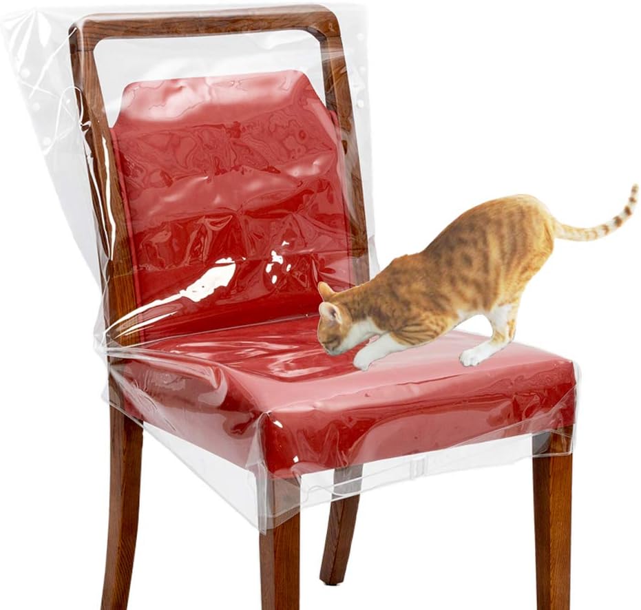 Pakoula 4 Pack Plastic Dining Chair Covers,Dining Room Chair Protector Waterproof PVC Cover with Adjustable Belt Strap and Fit Most 18-20 inch Seat
