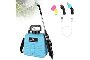 DEWOTEREA Battery Powered Sprayer 1.35 Gallon, Electric Garden Sprayer with 3 Mist Nozzles,Retractable Wand, Adjustable Strap for Lawn, Garden, Yard (Blue)