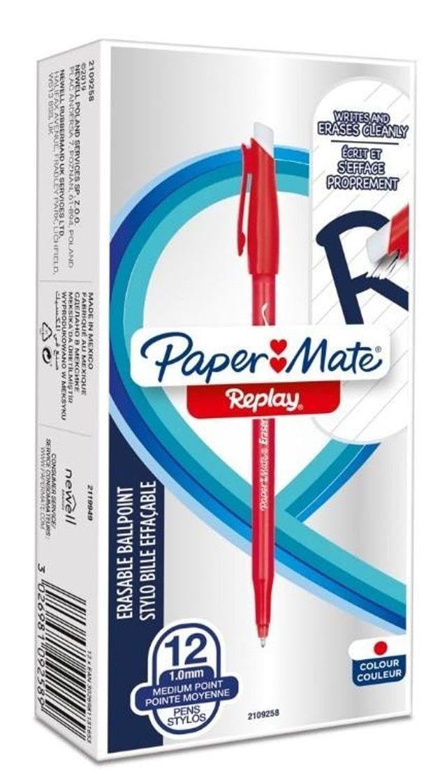 Paper Mate Replay Ballpoint Pen Erasable 40th Anniversary, Limited Edition, Pack of 12 Pens, Red