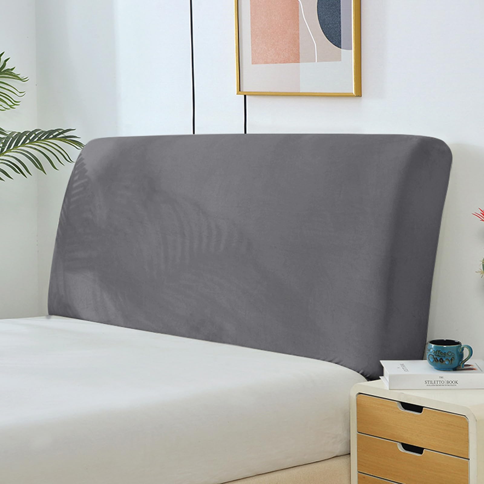 Bed Headboard Covers, Universal Stretch Bed Headboard Cover, Modern Velvet All-inclusive Elastic Headboard Cover Stretch Dustproof Protector Cover for King / Double Bedroom (Light Grey, 150-170 CM)