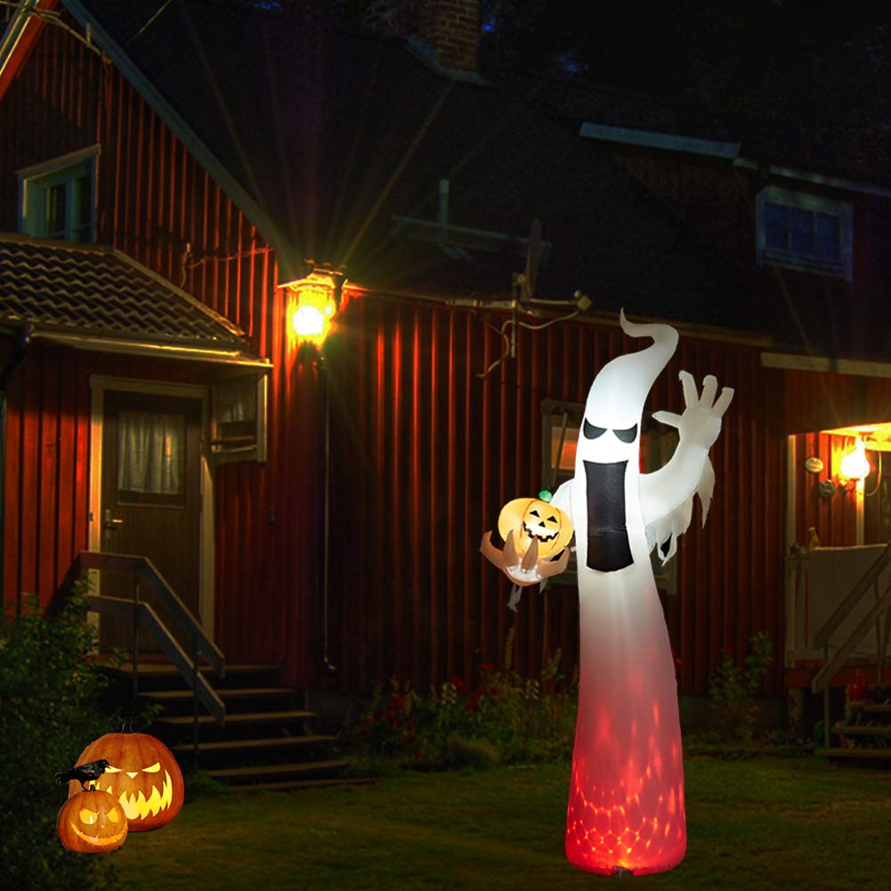 SUPERJARE 8 Ft Halloween Inflatable Ghost, Blow up Flashing Flame Decoration with LED Light, Indoor & Outdoor, Yard & Lawn Decor