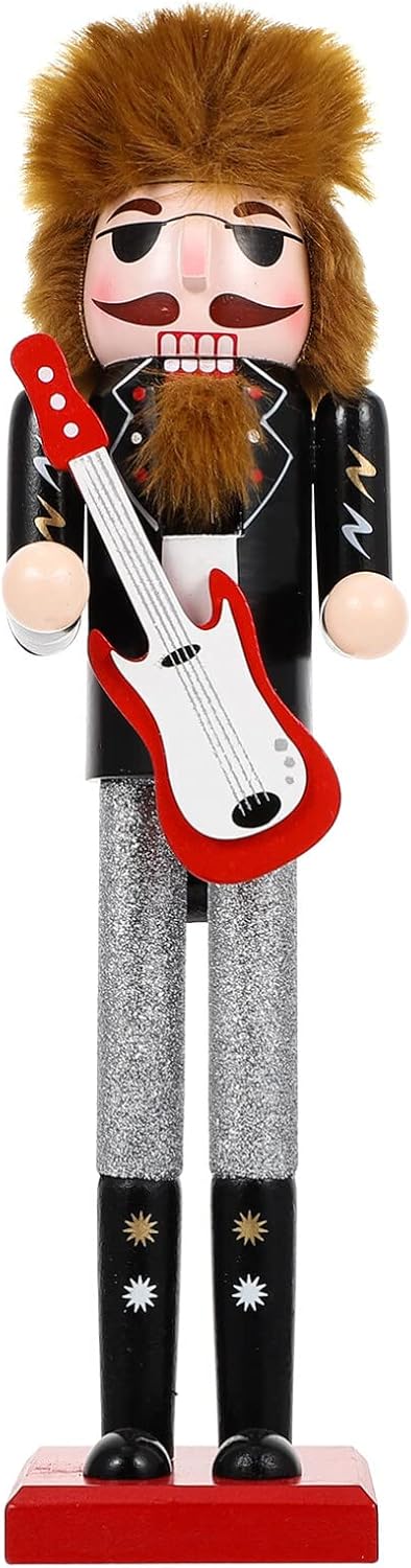 Nutcrackers - PRETYZOOM Wood Nutcracker Ornament Christmas Nutcrackers Christmas Wooden Nutcracker Playing The Guitar Figurines Christmas Tabletop Ornaments for Christmas Decorations Nutcracker Soldier